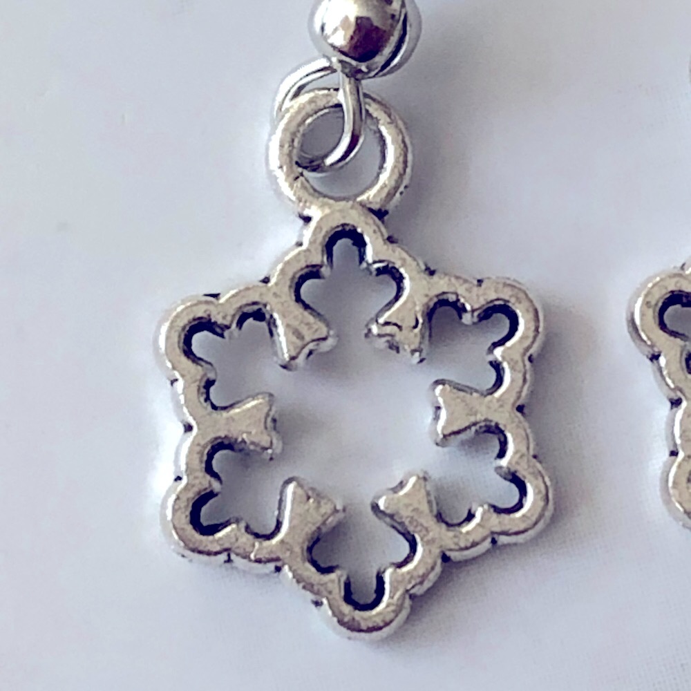 Snowflake Star Winter Christmas Holiday Cute Fun New Hand Crafted Earrings - Picture 4 of 5